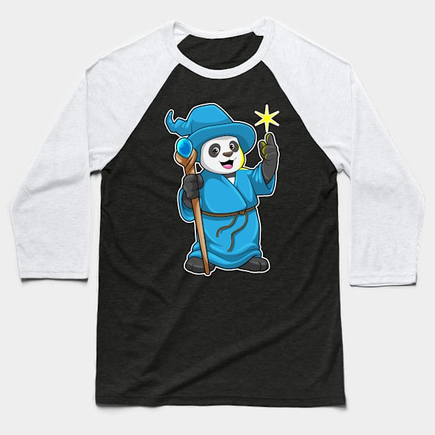 Panda as Wizard with Magic wand Baseball T-Shirt by Markus Schnabel